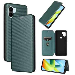 For Xiaomi Redmi A1+ Global Carbon Fiber Texture Horizontal Flip PU Phone Case(Green)