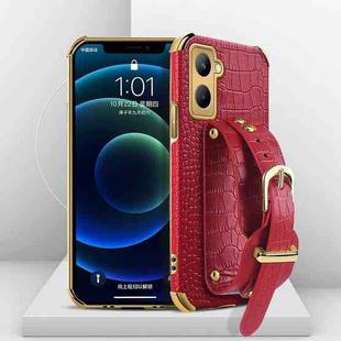 For Realme C33 Electroplated TPU Crocodile Pattern Leather Case with Wrist Strap(Red)