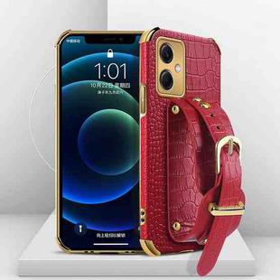 For Xiaomi Redmi Note 12 China Electroplated TPU Crocodile Pattern Leather Case with Wrist Strap(Red)