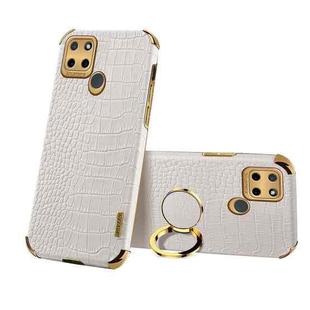 For Realme C21Y 6D Electroplating Crocodile Texture Phone Case With Holder(White)