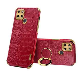 For Realme C21Y 6D Electroplating Crocodile Texture Phone Case With Holder(Red)