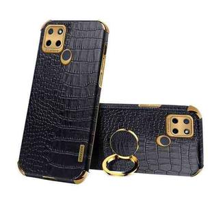 For Realme C21Y 6D Electroplating Crocodile Texture Phone Case With Holder(Black)