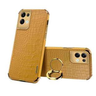 For OPPO Reno8 Pro+ 6D Electroplating Crocodile Texture Phone Case With Holder(Brown)