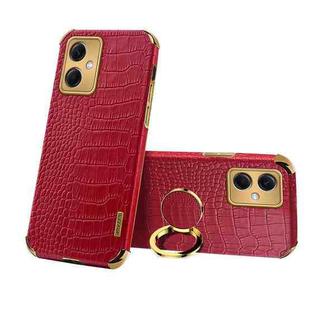 For Xiaomi Redmi Note 12 China 6D Electroplating Crocodile Texture Phone Case With Holder(Red)
