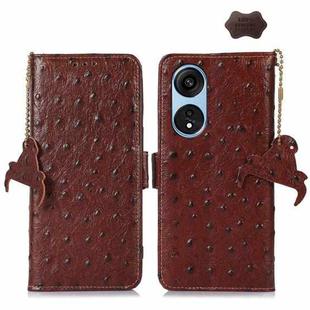 For OPPO A1 Pro 5G Ostrich Pattern Genuine Leather RFID Phone Case(Coffee)