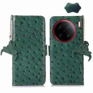 For vivo X90 Pro+ Ostrich Pattern Genuine Leather RFID Phone Case(Green)