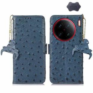 For vivo X90 Pro+ Ostrich Pattern Genuine Leather RFID Phone Case(Blue)
