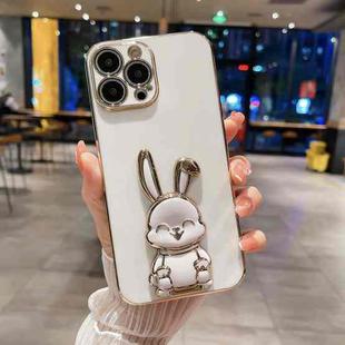 For iPhone 14 Plus Plating Rabbit Holder Phone Case(White)