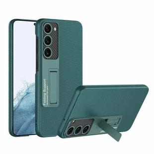 For Samsung Galaxy S23 5G GKK Plain Leather Shockproof Phone Case with Holder(Forest Green)