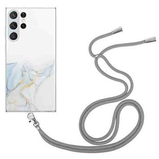 For Samsung Galaxy S23 Ultra 5G Hollow Marble Pattern TPU Shockproof Phone Case with Neck Strap Rope(Grey)