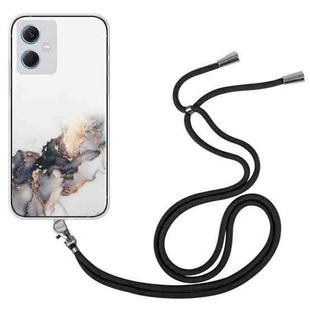 For Xiaomi Redmi Note 12 China Hollow Marble Pattern TPU Shockproof Phone Case with Neck Strap Rope(Black)