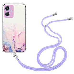For Xiaomi Redmi Note 12 China Hollow Marble Pattern TPU Shockproof Phone Case with Neck Strap Rope(Pink)
