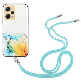 For Xiaomi Redmi Note 12 Pro 5G China Hollow Marble Pattern TPU Shockproof Phone Case with Neck Strap Rope(Yellow)