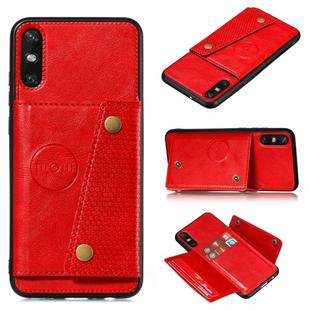 For Huawei Enjoy 10e PU + TPU Shockproof Magnetic Protective Case with Card Slots(Red)