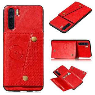 For OPPO A91 PU + TPU Shockproof Magnetic Protective Case with Card Slots(Red)