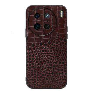 For vivo X90 Pro Crocodile Texture Genuine Leather Phone Case(Coffee)