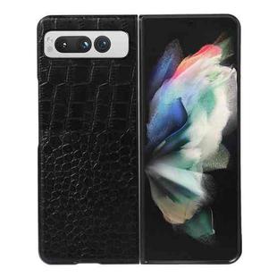 For Google Pixel Fold Crocodile Texture Genuine Leather Phone Case(Black)