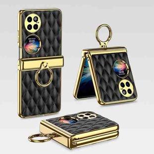 For Huawei P50 Pocket GKK Magnetic Shaft Electroplating Rhombic Plain Leather Phone Case(Black)