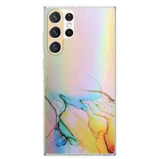 For Samsung Galaxy S23 Ultra 5G Laser Marble Pattern Clear TPU Protective Phone Case(Yellow)