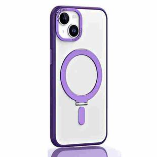 For iPhone 14 Plus Skin Feel MagSafe Shockproof Protective Phone Case with Holder(Purple)