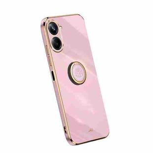 For Realme 10 4G XINLI Straight Edge Electroplate TPU Phone Case with Ring(Cherry Purple)