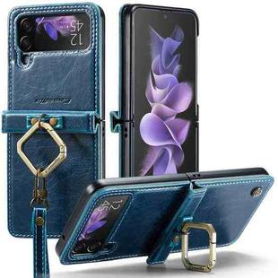 For Samsung Galaxy Z Flip3 5G CaseMe 003 Crazy Horse Texture Leather Phone Case with Lanyard(Blue)
