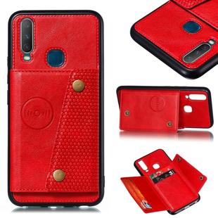 For Huawei Y7p 2020 PU + TPU Shockproof Magnetic Protective Case with Card Slots(Red)
