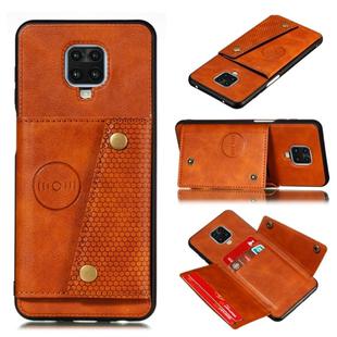 For Xiaomi Redmi Note 9 Pro PU + TPU Shockproof Magnetic Protective Case with Card Slots(Brown)