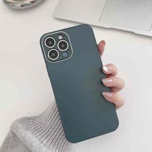 For iPhone 14 Skin Frosted Tempered Glass Phone Case(Dark Green)