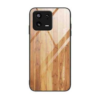 For Xiaomi 13 Wood Grain Glass TPU Phone Case(Yellow)