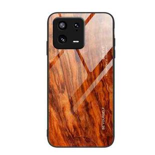 For Xiaomi 13 Wood Grain Glass TPU Phone Case(Light Brown)