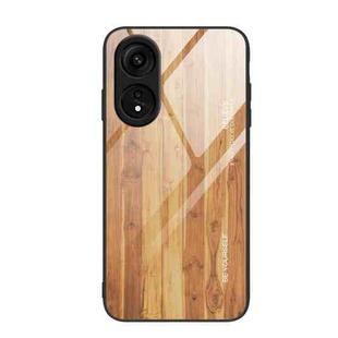 For OPPO A1 Pro Wood Grain Glass TPU Phone Case(Yellow)