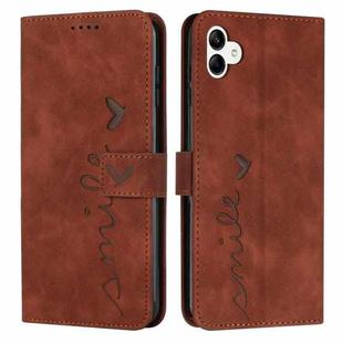 For Samsung Galaxy A04e Skin Feel Heart Embossed Leather Phone Case(Brown)