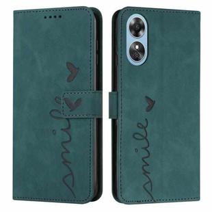 For OPPO A17 Skin Feel Heart Embossed Leather Phone Case(Green)