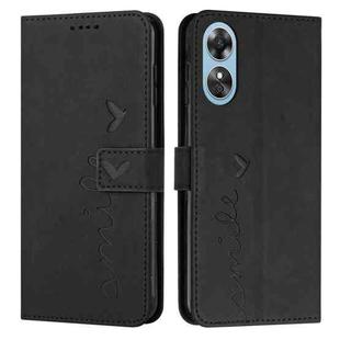 For OPPO A17 Skin Feel Heart Embossed Leather Phone Case(Black)