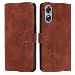 For OPPO A17 Skin Feel Heart Embossed Leather Phone Case(Brown)