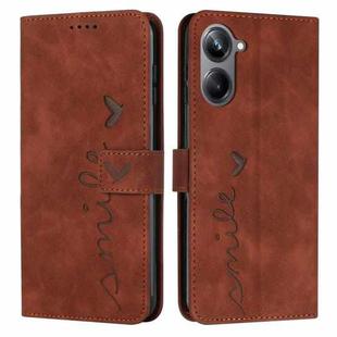 For Realme 10 Pro Skin Feel Heart Embossed Leather Phone Case(Brown)