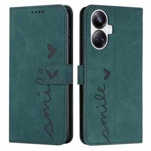 For Realme 10 Pro+ Skin Feel Heart Embossed Leather Phone Case(Green)