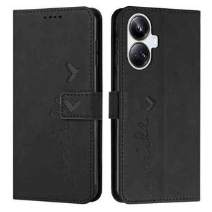 For Realme 10 Pro+ Skin Feel Heart Embossed Leather Phone Case(Black)