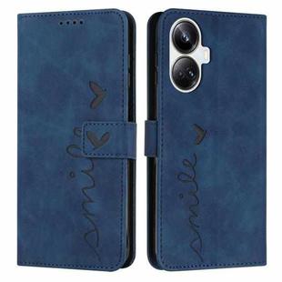 For Realme 10 Pro+ Skin Feel Heart Embossed Leather Phone Case(Blue)