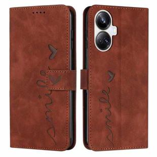 For Realme 10 Pro+ Skin Feel Heart Embossed Leather Phone Case(Brown)