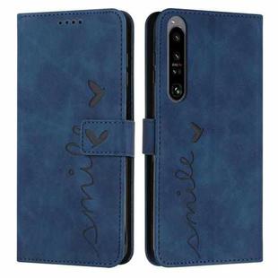 For Sony Xperia 1 IV Skin Feel Heart Embossed Leather Phone Case(Blue)