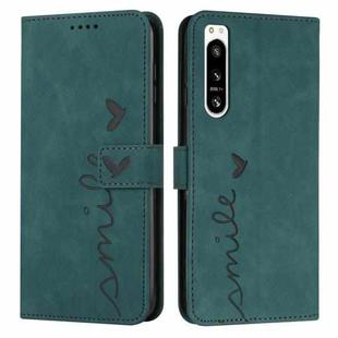 For Sony Xperia 5 IV Skin Feel Heart Embossed Leather Phone Case(Green)