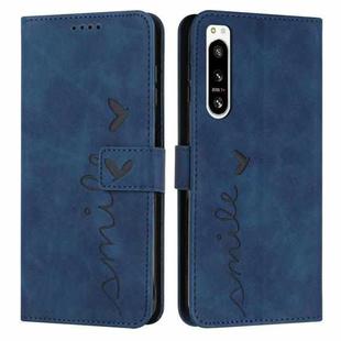 For Sony Xperia 5 IV Skin Feel Heart Embossed Leather Phone Case(Blue)