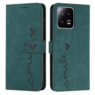 For Xiaomi 13 Skin Feel Heart Embossed Leather Phone Case(Green)