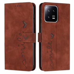 For Xiaomi 13 Pro Skin Feel Heart Embossed Leather Phone Case(Brown)