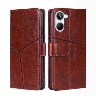 For Realme 10 4G Geometric Stitching Horizontal Flip Leather Phone Case(Dark Brown)