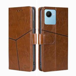 For Realme C30s Geometric Stitching Horizontal Flip Leather Phone Case(Light Brown)