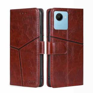 For Realme C30s Geometric Stitching Horizontal Flip Leather Phone Case(Dark Brown)