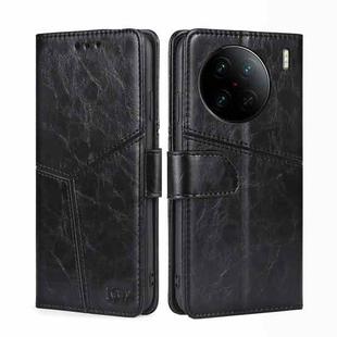 For vivo X90 Pro+ Geometric Stitching Horizontal Flip Leather Phone Case(Black)